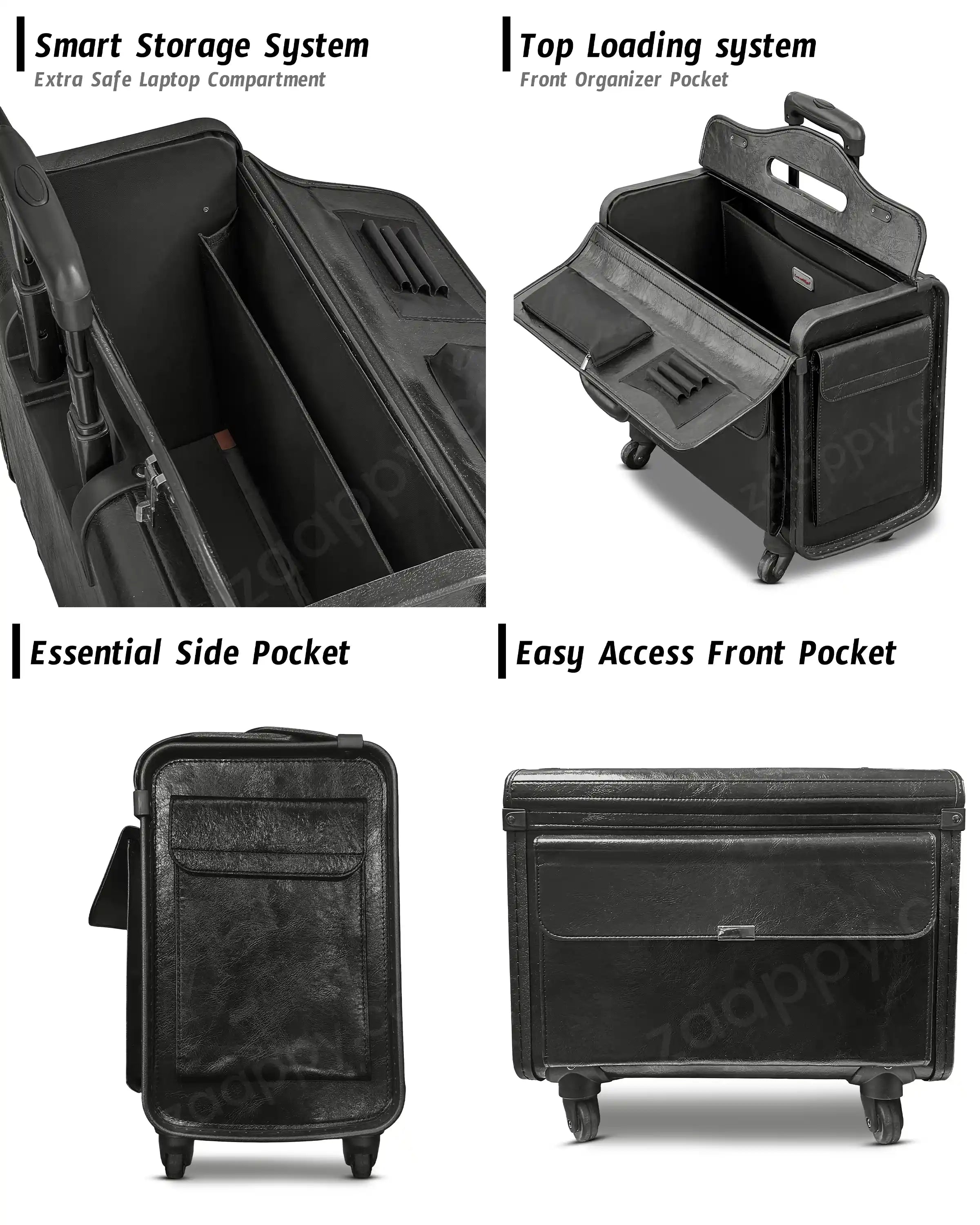 Premium PU Leather Pilot Carry On Luggage, Lightweight Suitcase with Spinner Wheels