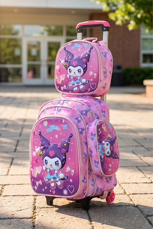 17 Inch Pink Fantasy 3 Pcs School Bag, Lightweight With Multiple Compartments And Adjustable Padded Straps