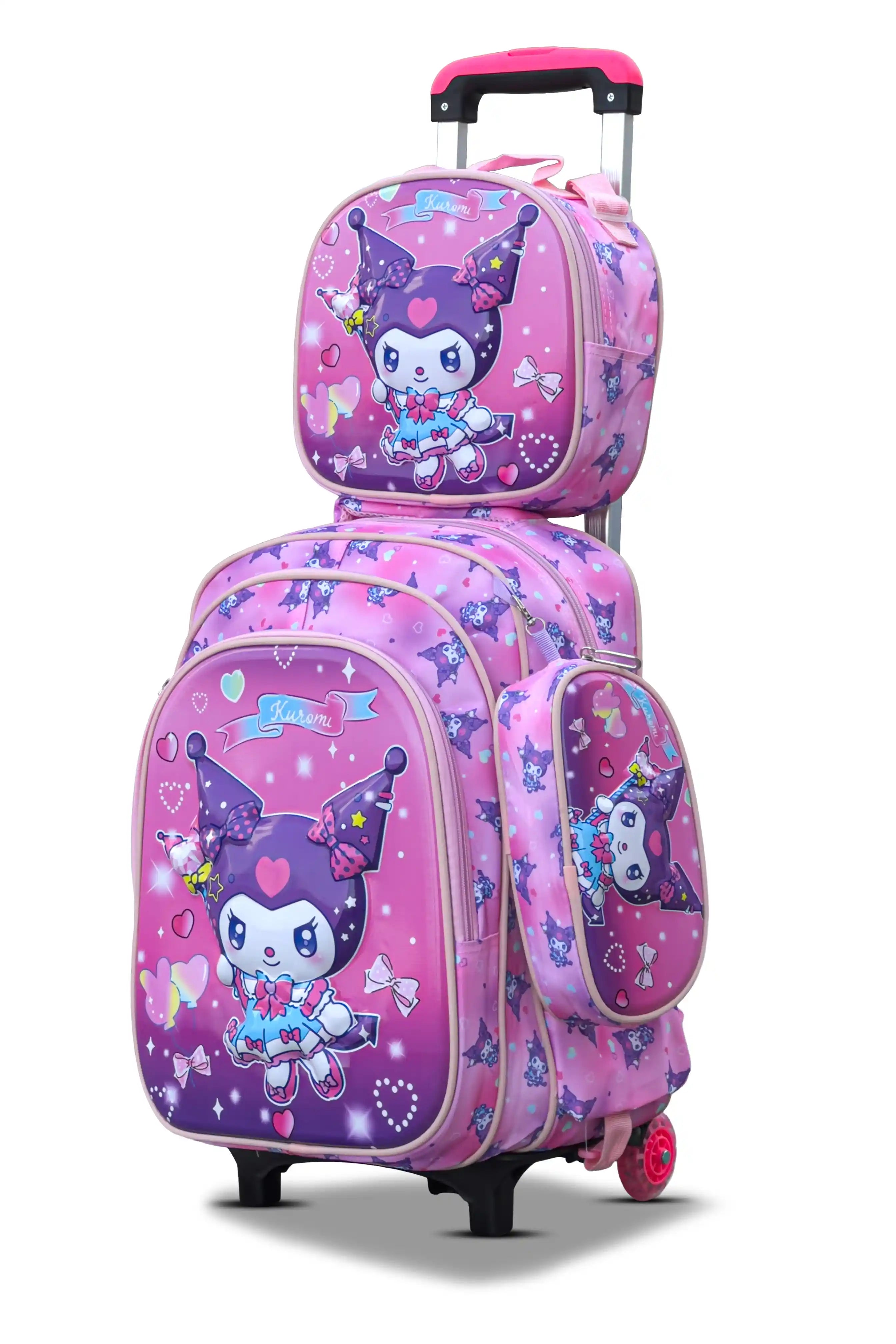 17 Inch Pink Fantasy 3 Pcs School Bag, Lightweight With Multiple Compartments And Adjustable Padded Straps
