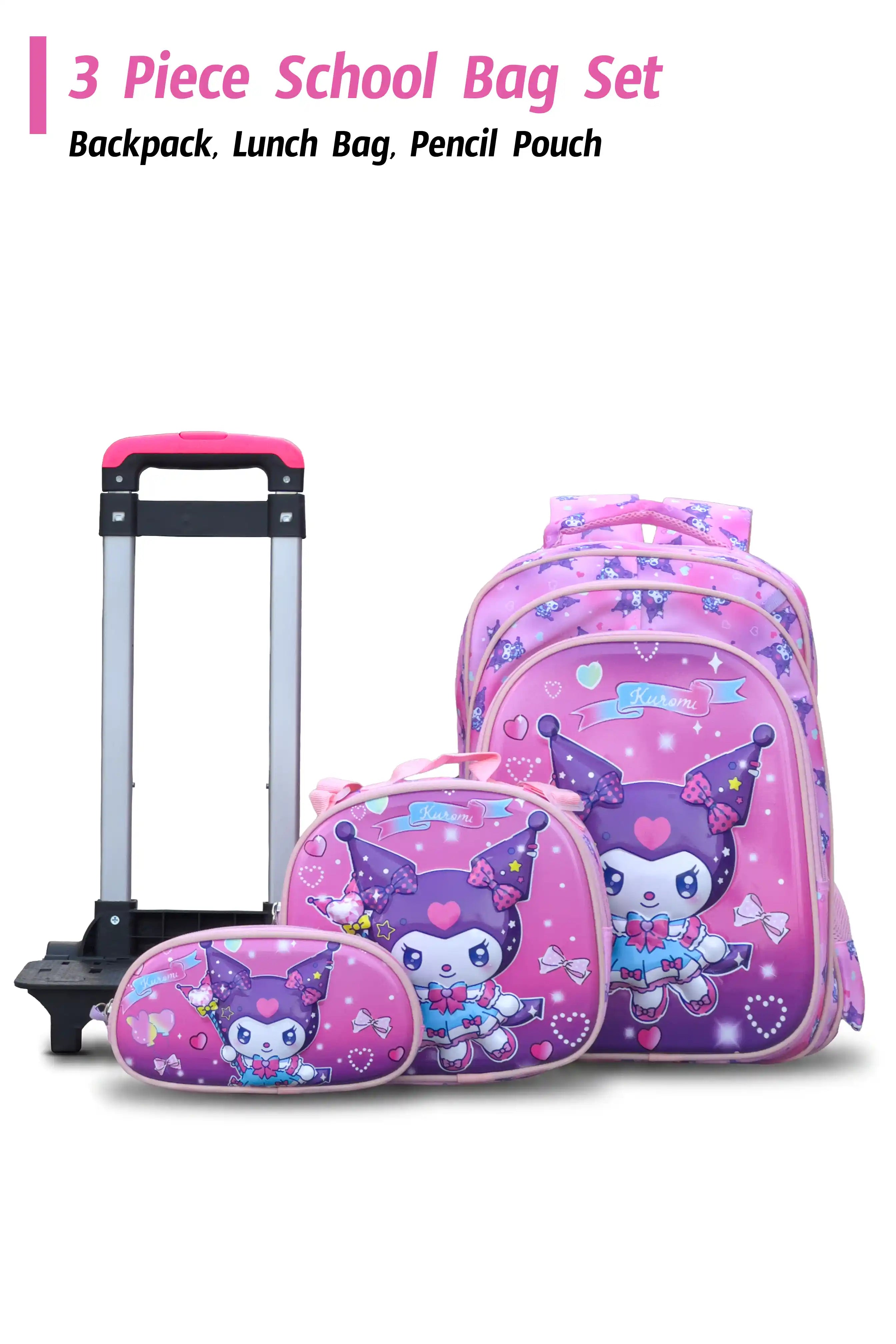 17 Inch Pink Fantasy 3 Pcs School Bag, Lightweight With Multiple Compartments And Adjustable Padded Straps