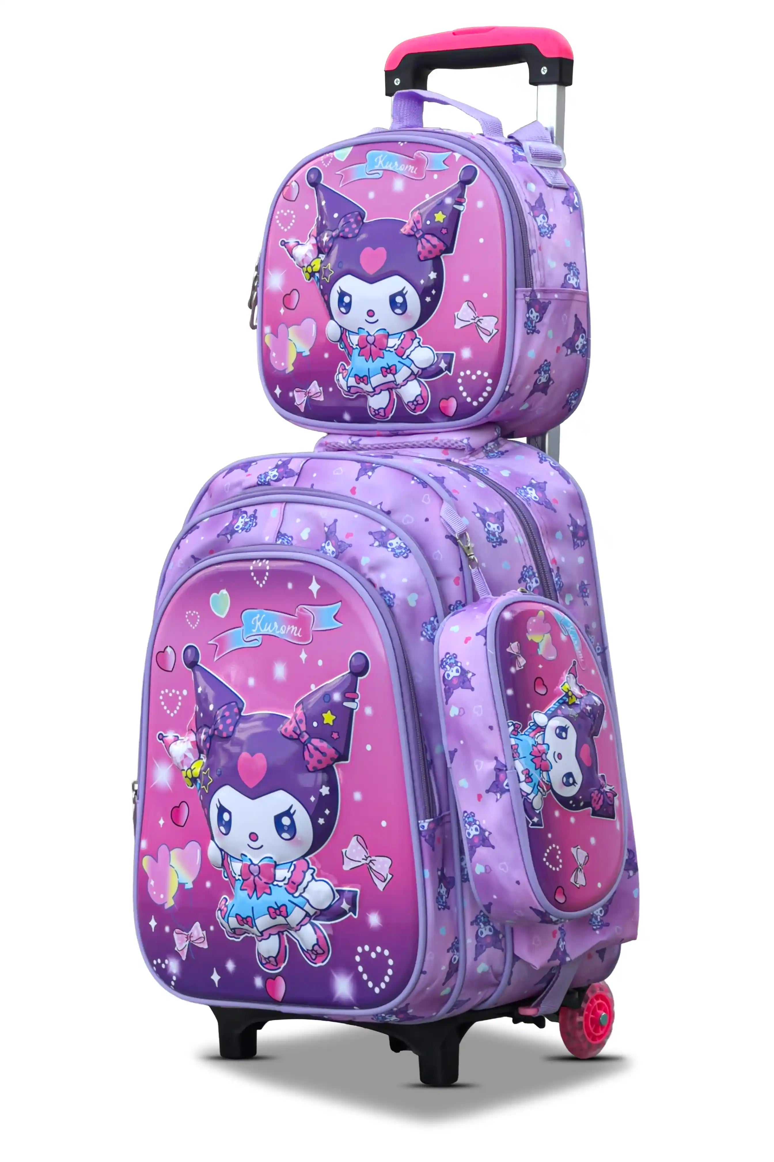 17 Inch Pink Fantasy 3 Pcs School Bag, Lightweight With Multiple Compartments And Adjustable Padded Straps