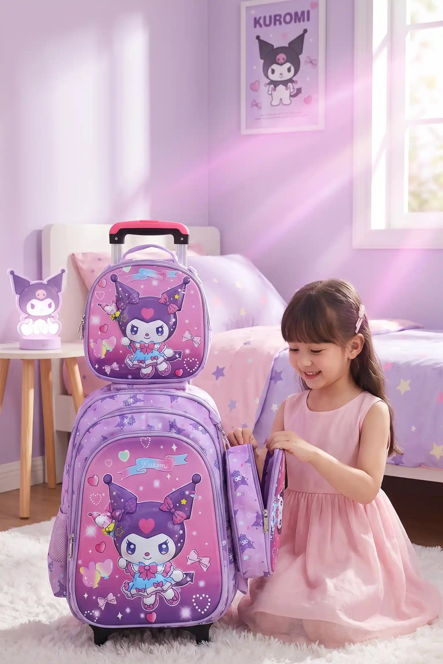 17 Inch Pink Fantasy 3 Pcs School Bag, Lightweight With Multiple Compartments And Adjustable Padded Straps