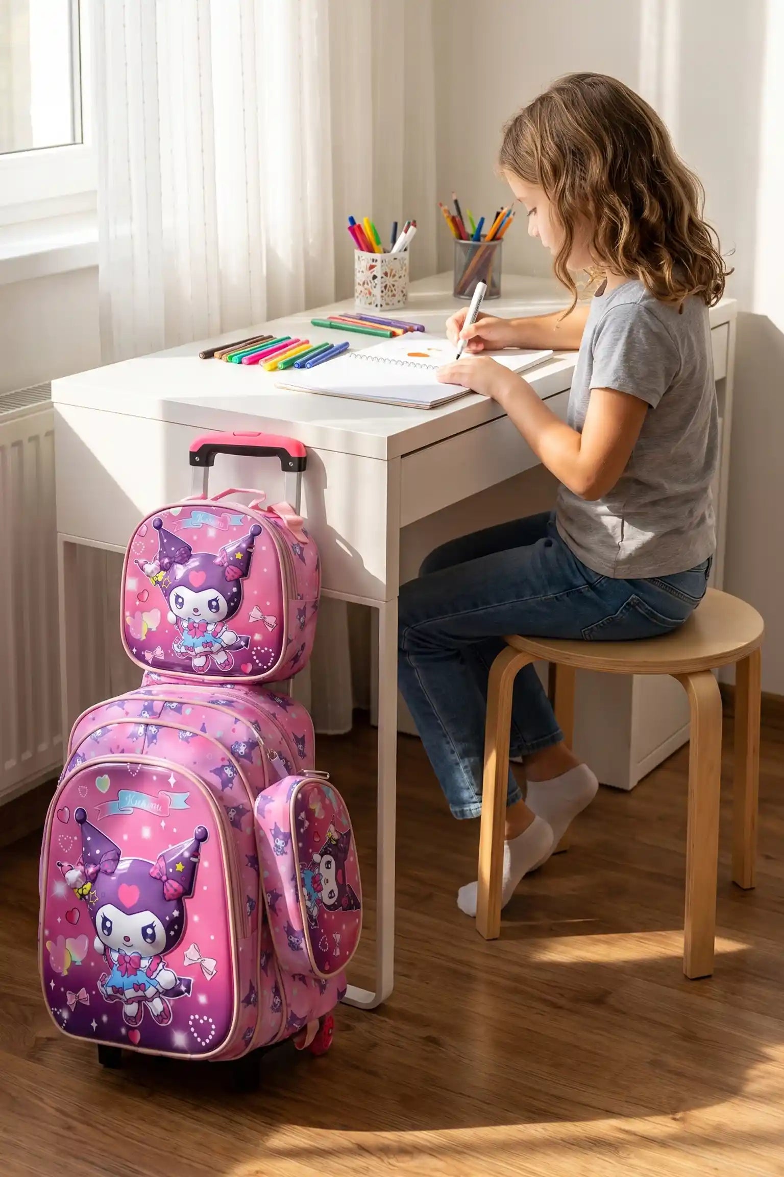 17 Inch Pink Fantasy 3 Pcs School Bag, Lightweight With Multiple Compartments And Adjustable Padded Straps