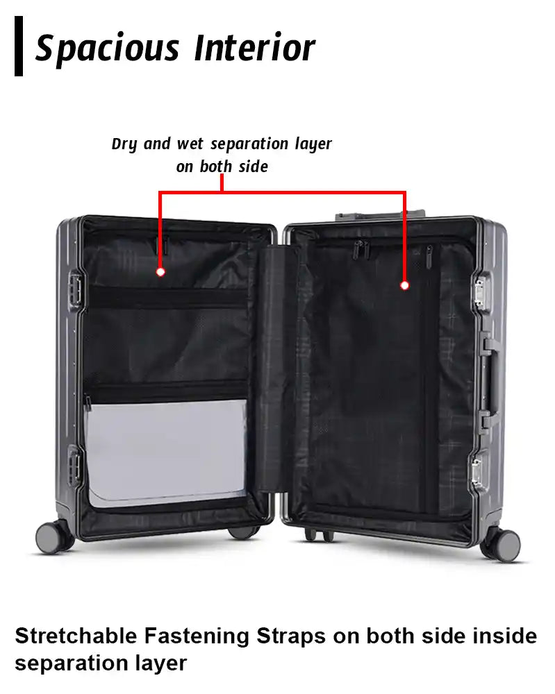 Polite Wide Handle Hard Shell Aluminium Lightweight Cabin Luggage with Smooth Silent Spinner Wheels