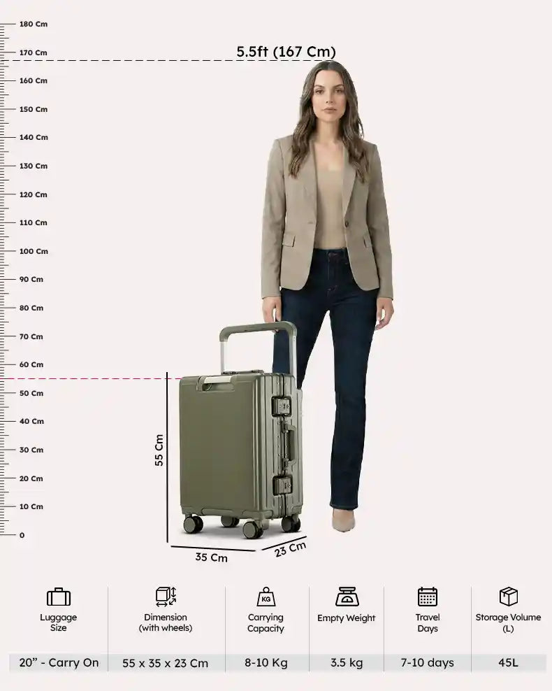 Polite Wide Handle Hard Shell Aluminium Lightweight Cabin Luggage with Smooth Silent Spinner Wheels