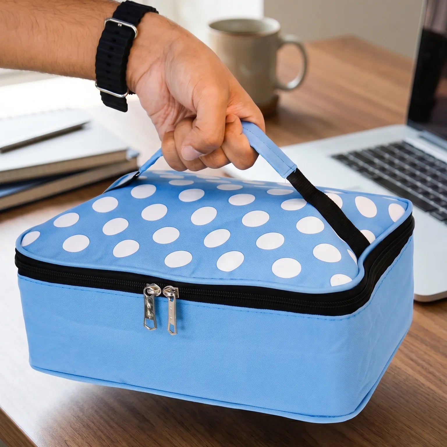 Polka Dotted Insulated Square Lunch Bag