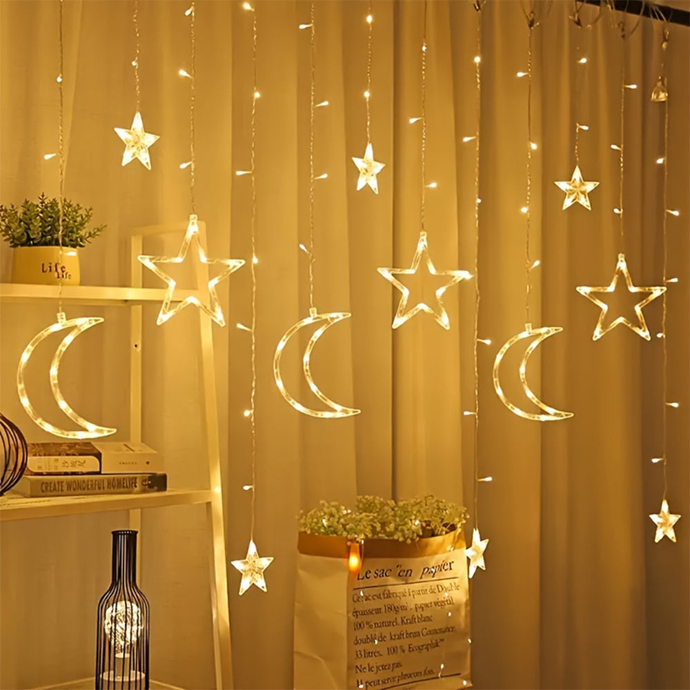 Premium Ramadan Star and Moon Curtain Lights – Festive Home Decoration
