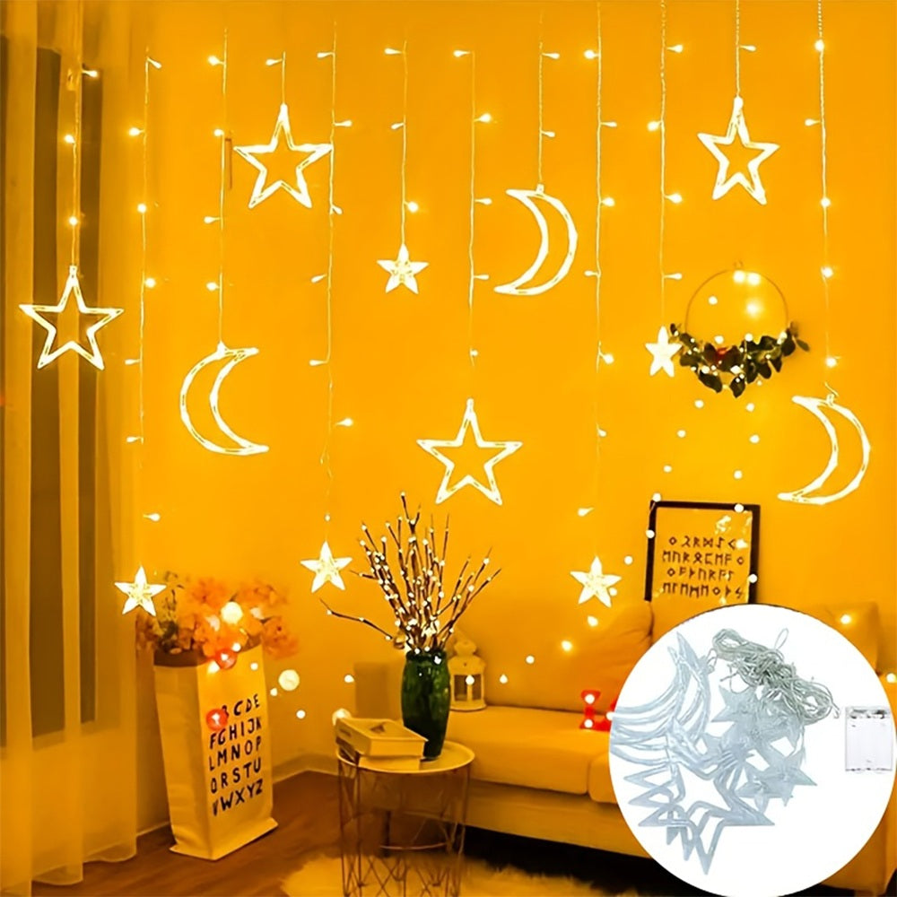 Premium Ramadan Star and Moon Curtain Lights – Festive Home Decor