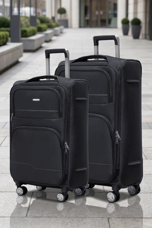 Prestige Premium Nylon Expandable Lightweight 2 Pcs Set (20/24 Inch) Soft Shell Luggage Bag With Combination Lock And Telescopic Handle