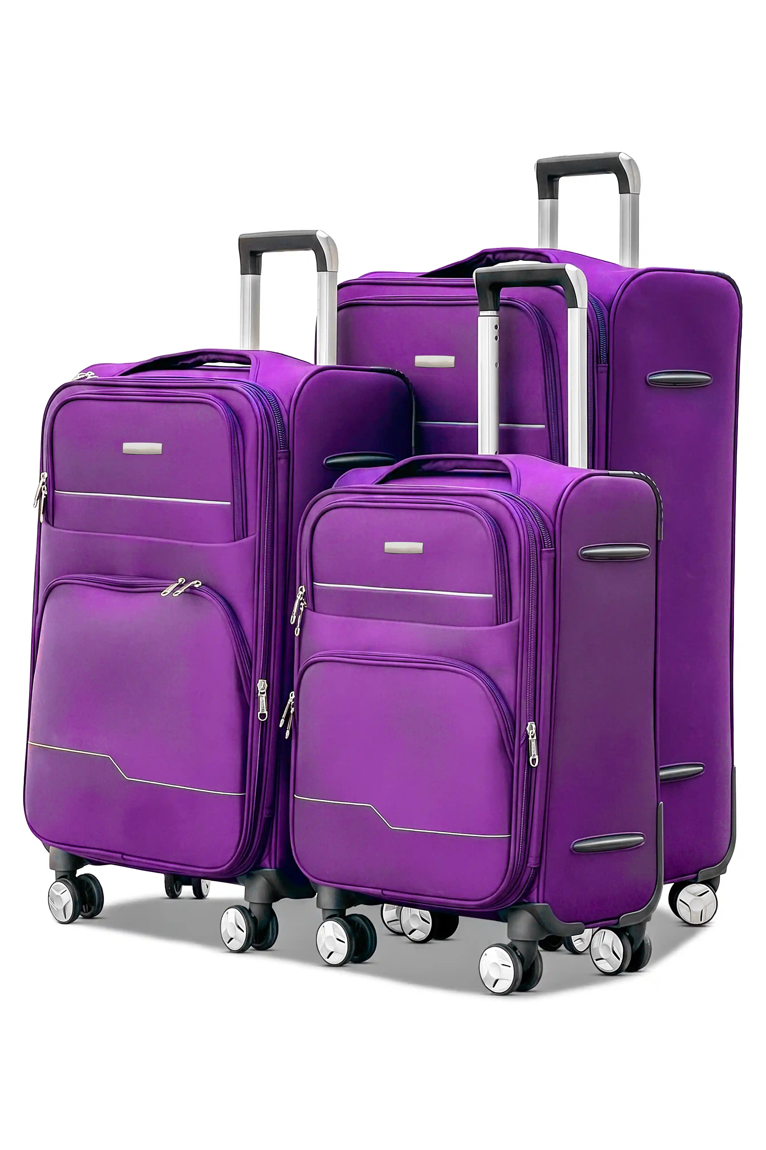 Prestige Premium Nylon Expandable Lightweight 3 Pcs Set (20/24/28 Inch) Soft Shell Luggage Bag With Combination Lock And Telescopic Handle