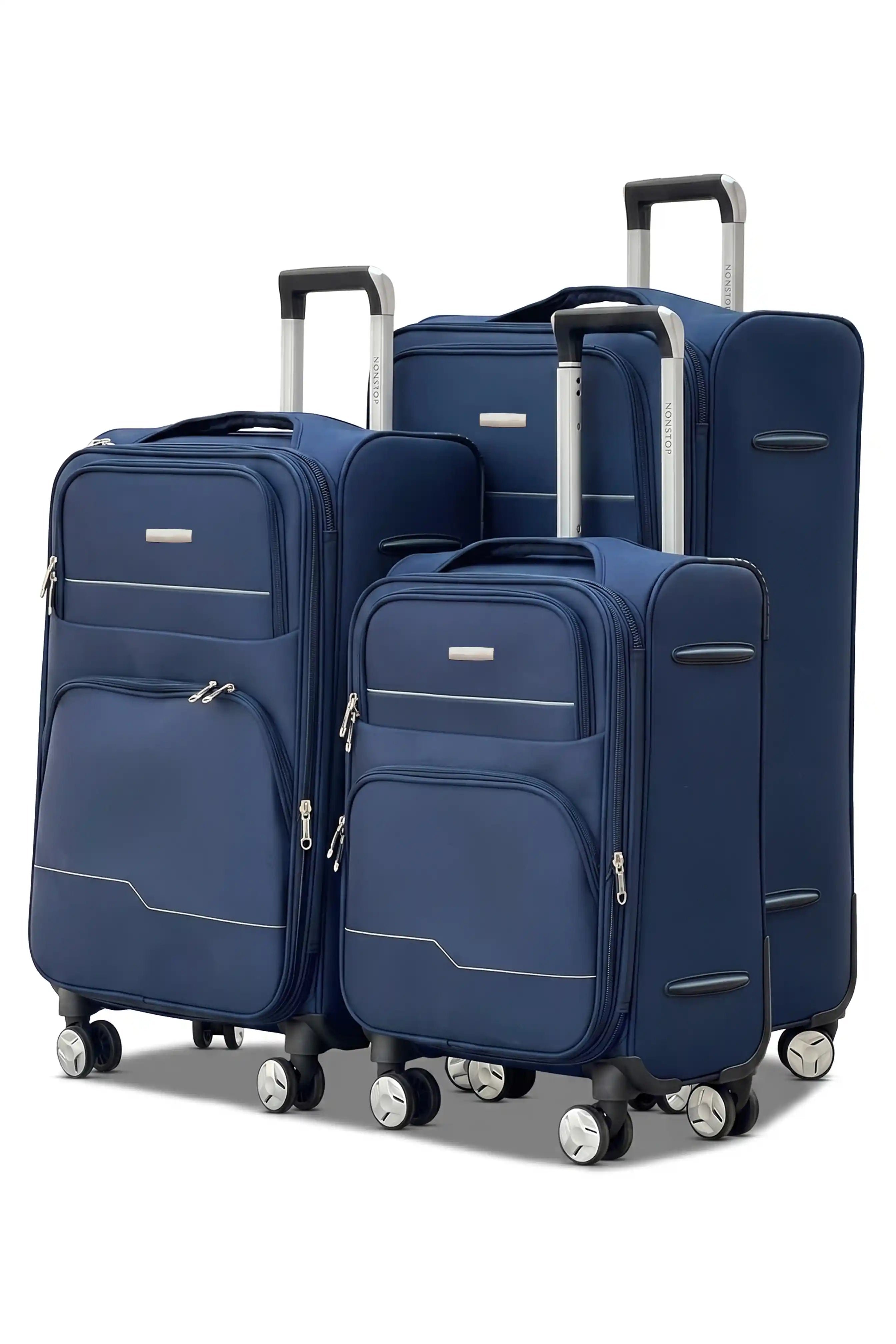 Prestige Premium Nylon Expandable Lightweight 3 Pcs Set (20/24/28 Inch) Soft Shell Luggage Bag With Combination Lock And Telescopic Handle