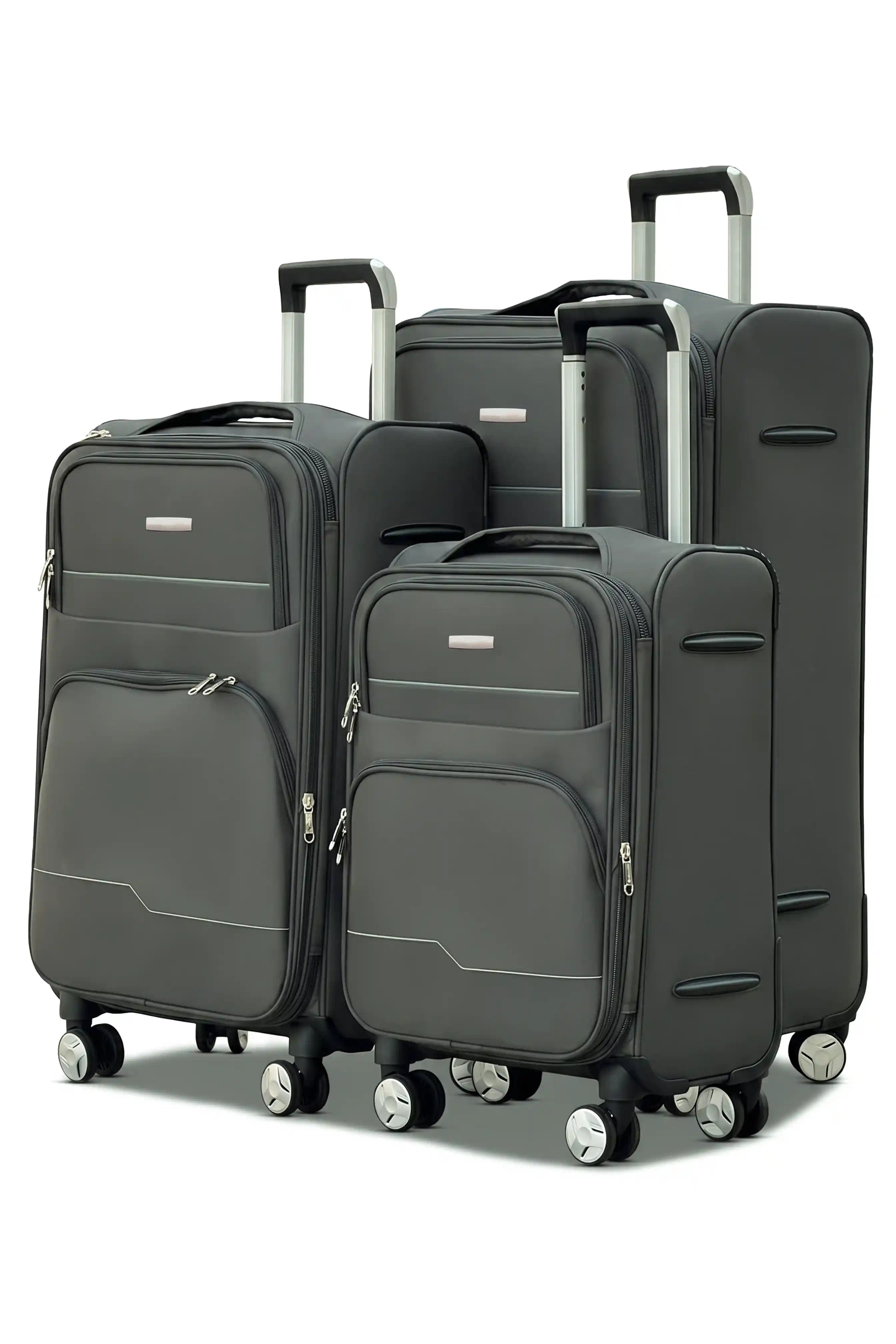 Prestige Premium Nylon Expandable Lightweight 3 Pcs Set (20/24/28 Inch) Soft Shell Luggage Bag With Combination Lock And Telescopic Handle