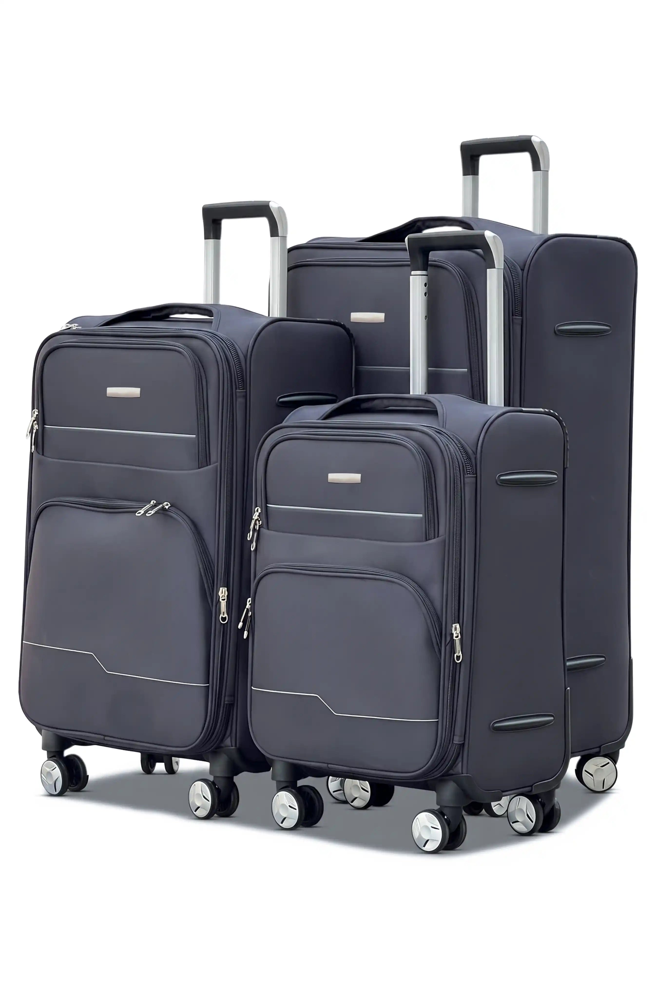 Prestige Premium Nylon Expandable Lightweight 3 Pcs Set (20/24/28 Inch) Soft Shell Luggage Bag With Combination Lock And Telescopic Handle