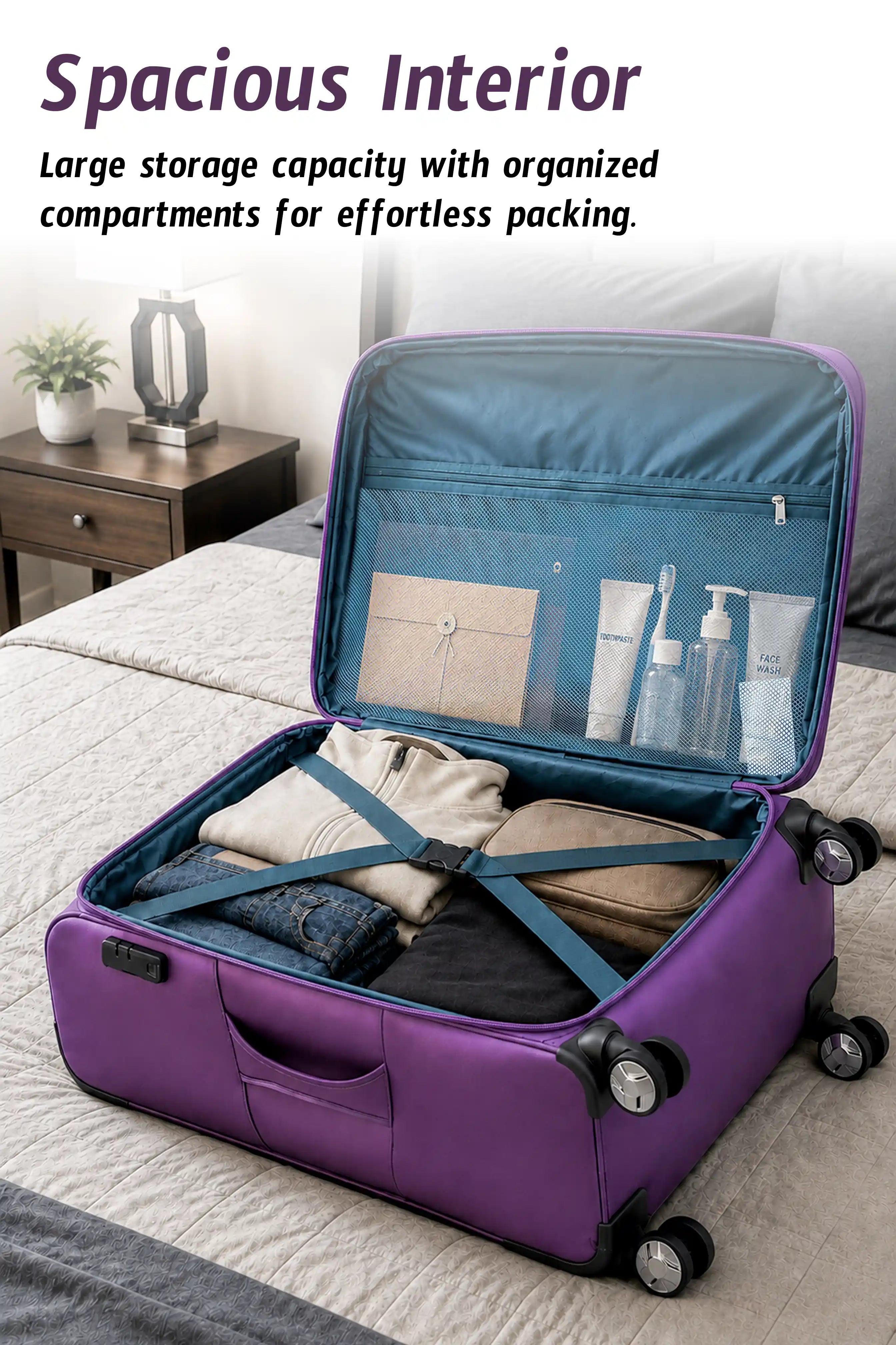 28 Inch Large Size Checked In Prestige Premium Nylon Expandable Lightweight Soft Shell Luggage Bag With Combination Lock And Telescopic Handle