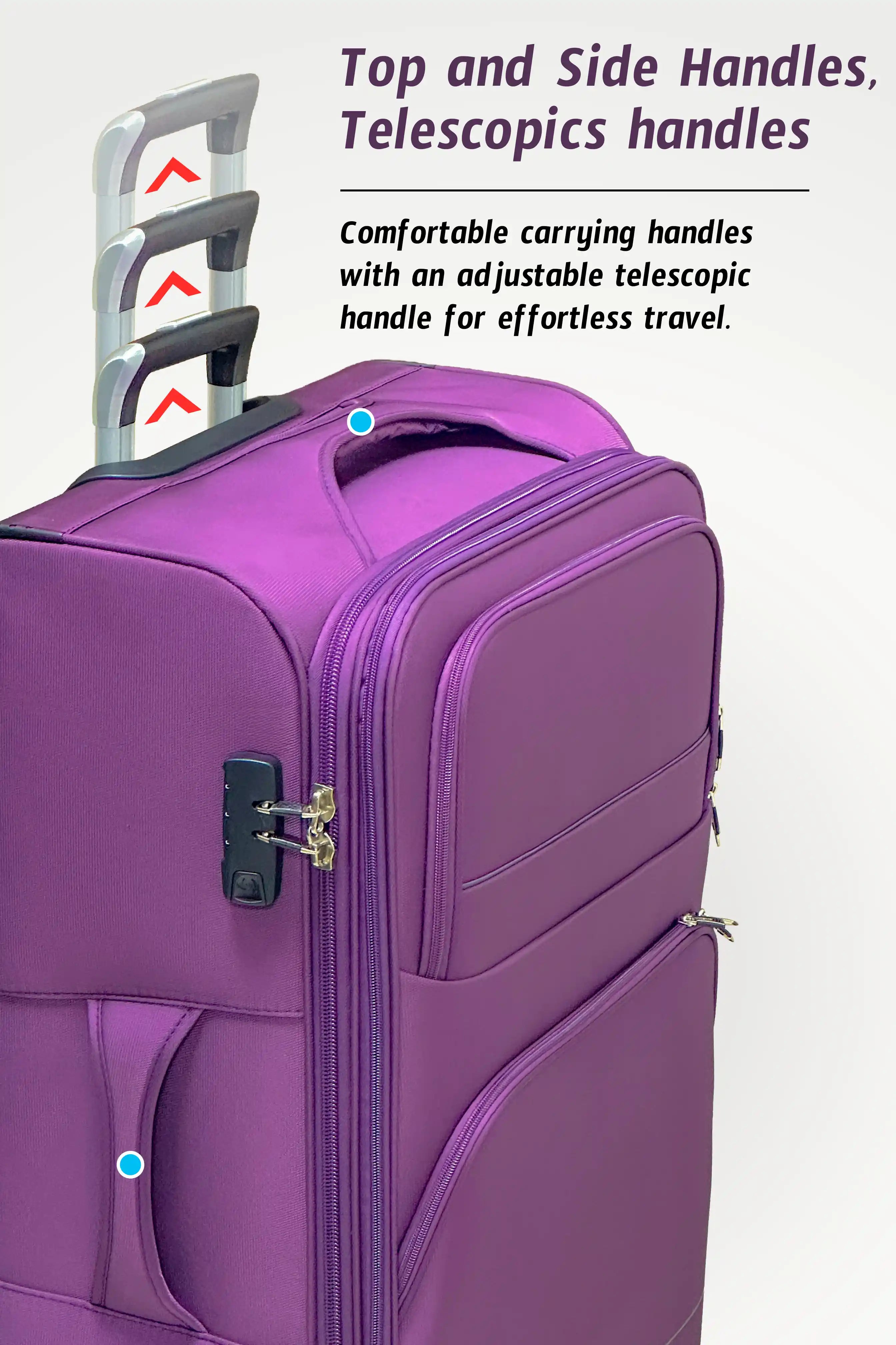 28 Inch Large Size Checked In Prestige Premium Nylon Expandable Lightweight Soft Shell Luggage Bag With Combination Lock And Telescopic Handle