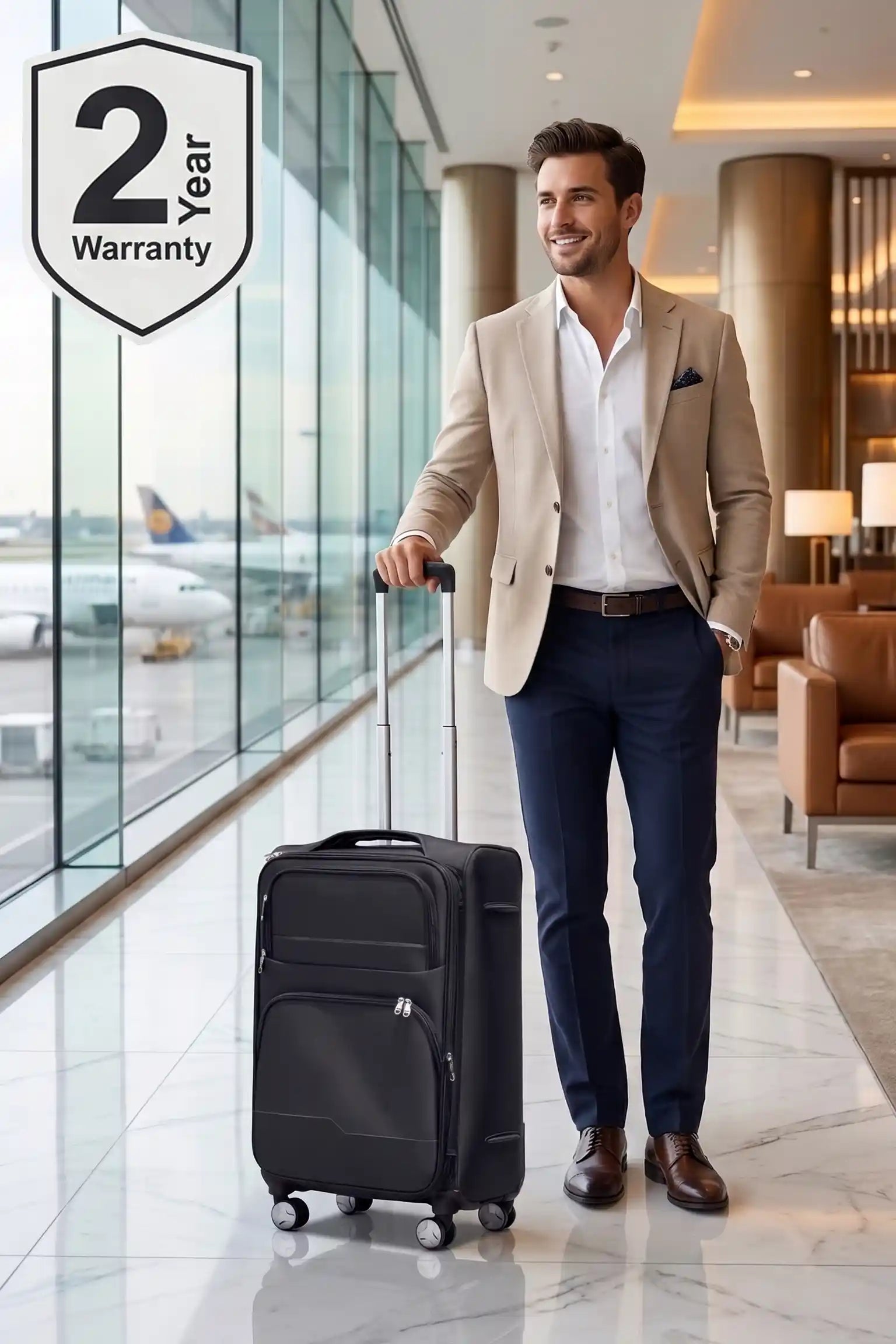 28 Inch Large Size Checked In Prestige Premium Nylon Expandable Lightweight Soft Shell Luggage Bag With Combination Lock And Telescopic Handle