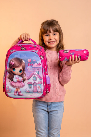 Pretty Heart Printed Kids 14 Inch School Bag with Pencil Pouch, 4-12 Years With Adjustable Strap Buckle