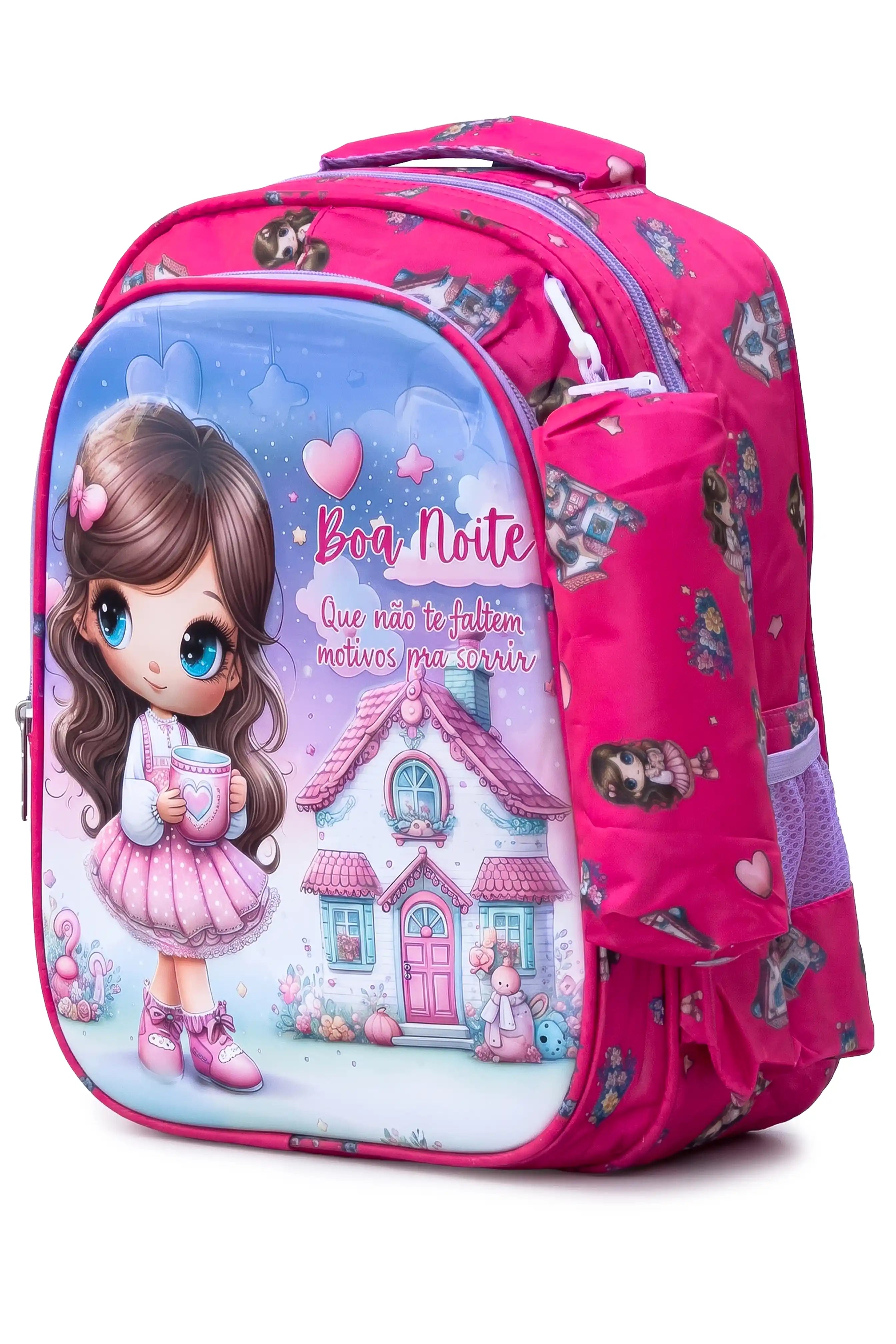 Pretty Heart Printed Kids 14 Inch School Bag with Pencil Pouch, 4-12 Years With Adjustable Strap Buckle