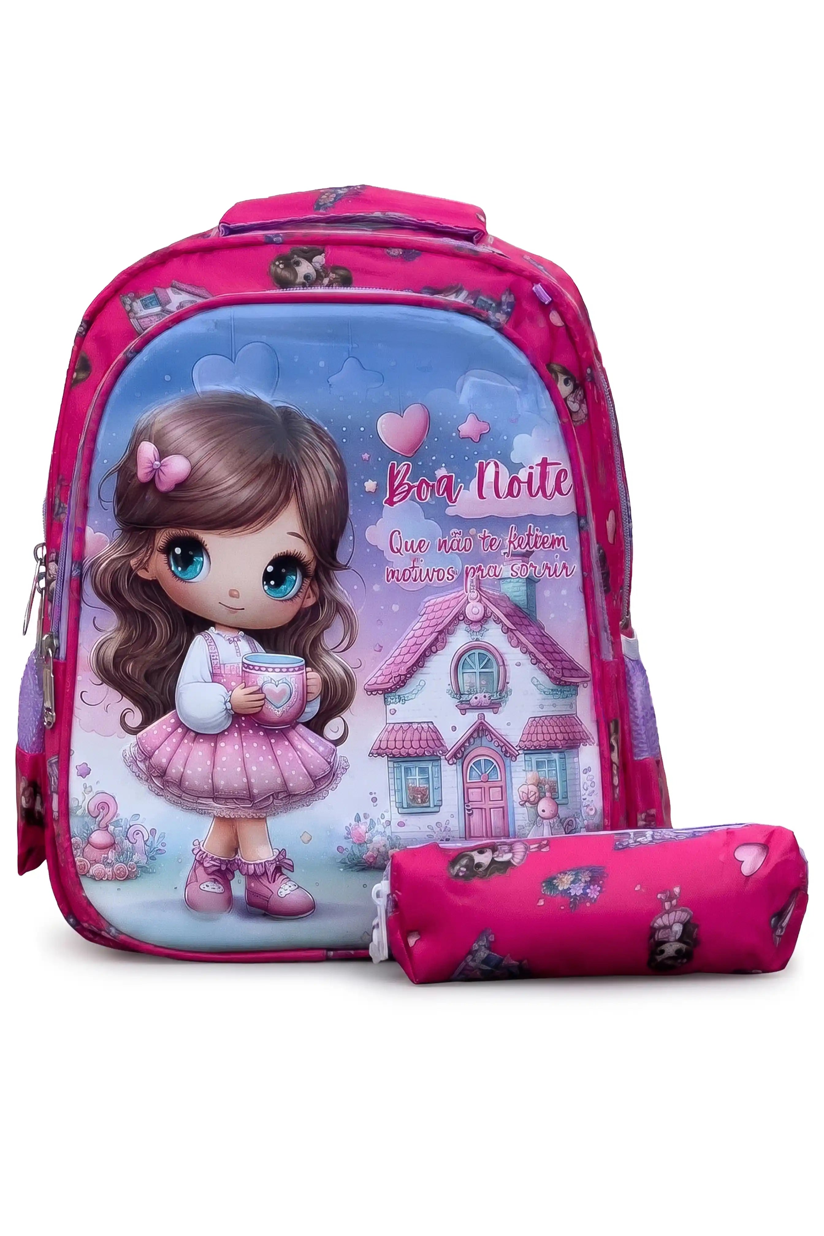 Pretty Heart Printed Kids 14 Inch School Bag with Pencil Pouch, 4-12 Years With Adjustable Strap Buckle
