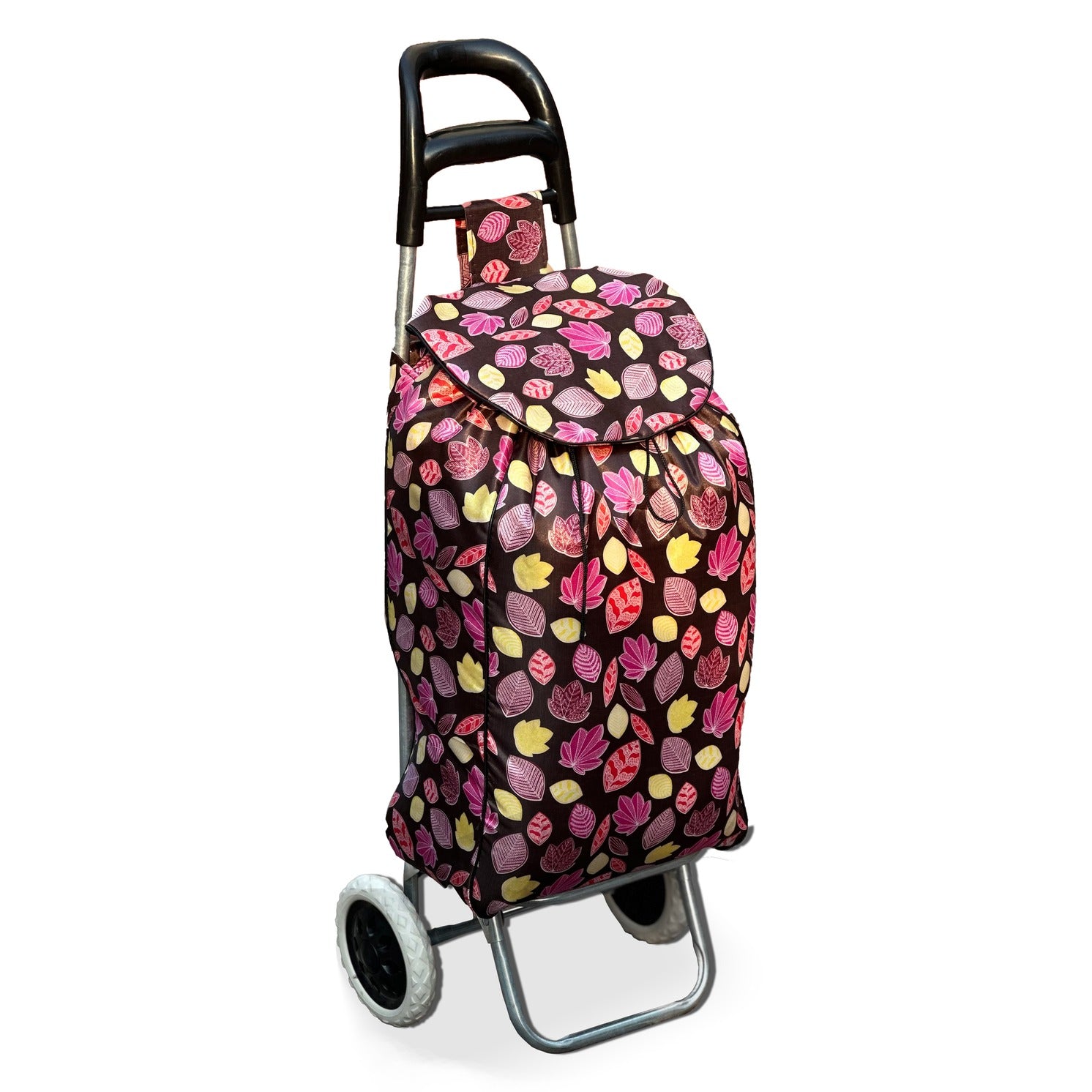 Printed Foldable Grocery Shopping Trolley Bag With Two Wheels | Portable Rolling Shopping Cart Zaappy