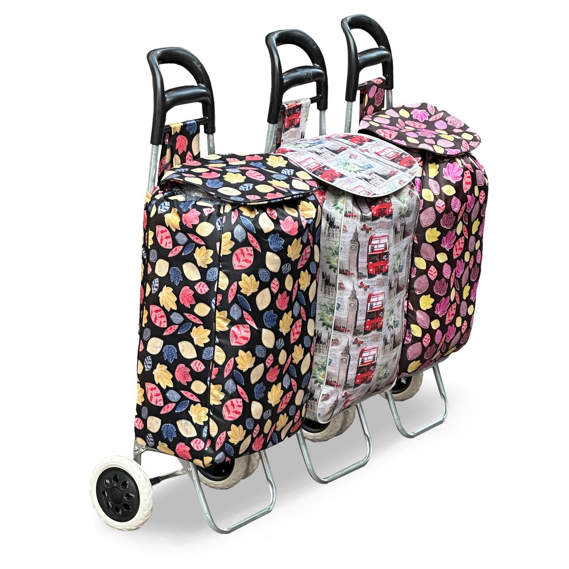 Printed Foldable Grocery Shopping Trolley Bag with Two Wheels | Portable Rolling Shopping Cart