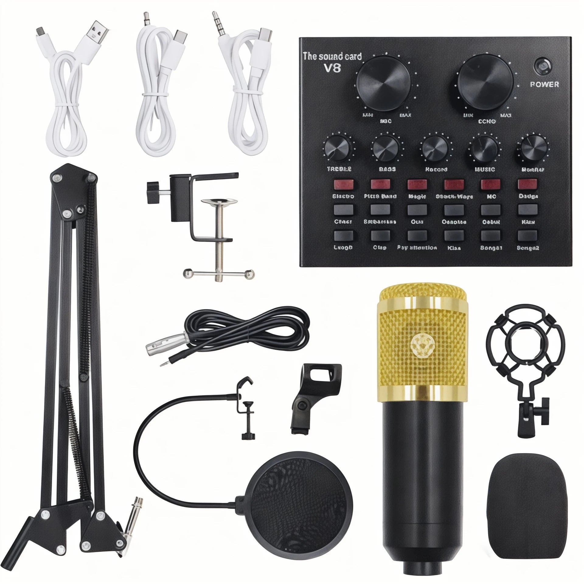 Professional Studio Recording Microphone BM 800 | V8 Live Sound Card Combo | Free Head Set