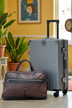 Prosp 2 Pcs Travel Combo Set – 24 Inch Aluminum Framed Check In Luggage with Premium PU Leather Duffle Bag
