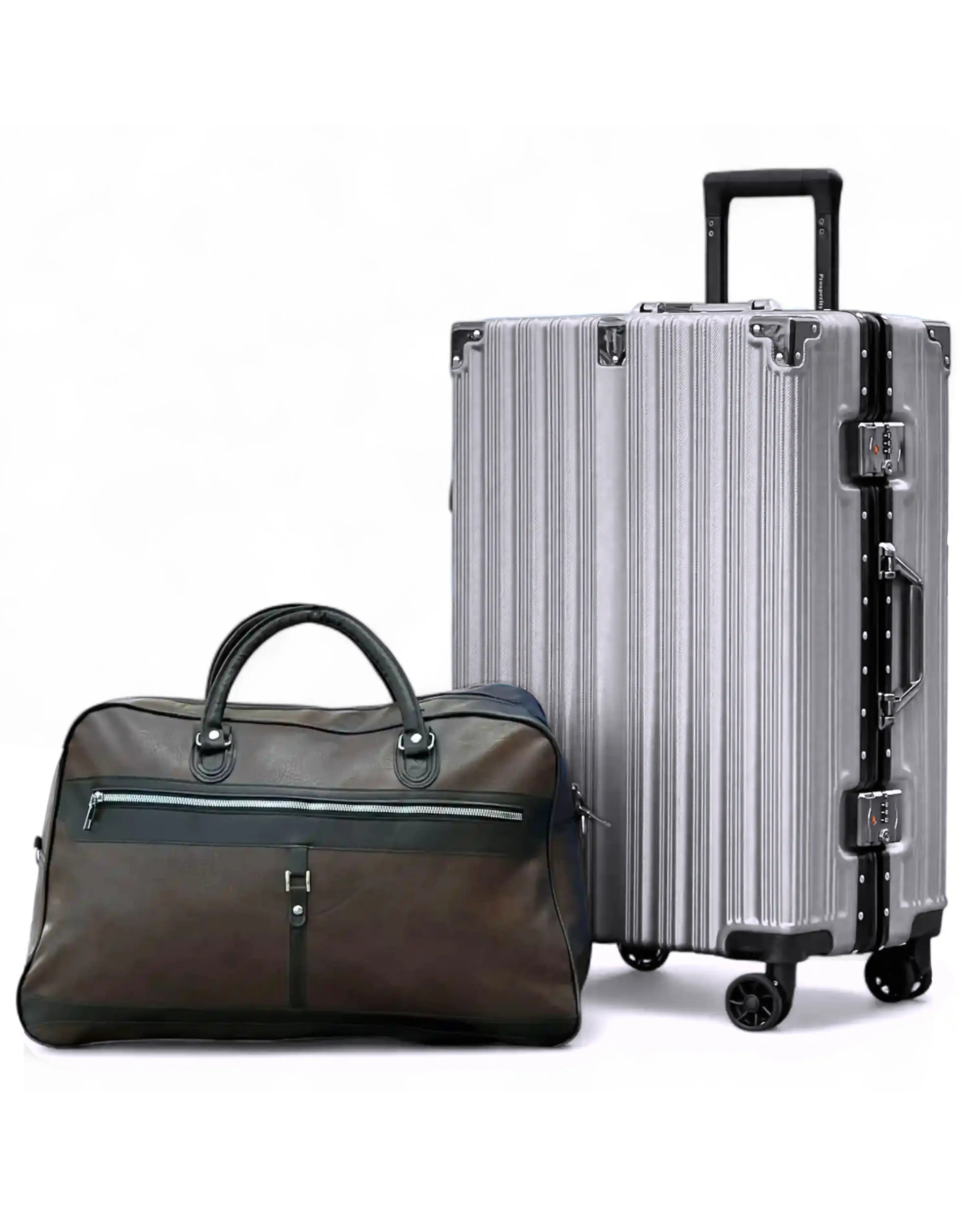 Prosp 24 Inch Aluminum Framed Check In Luggage with Free Premium PU Leather Duffle Bag