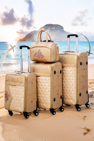 Glittering Gold with Stone ASD PU Leather Luggage | 4 Pcs Set 7, 20, 24 and 28 Inches