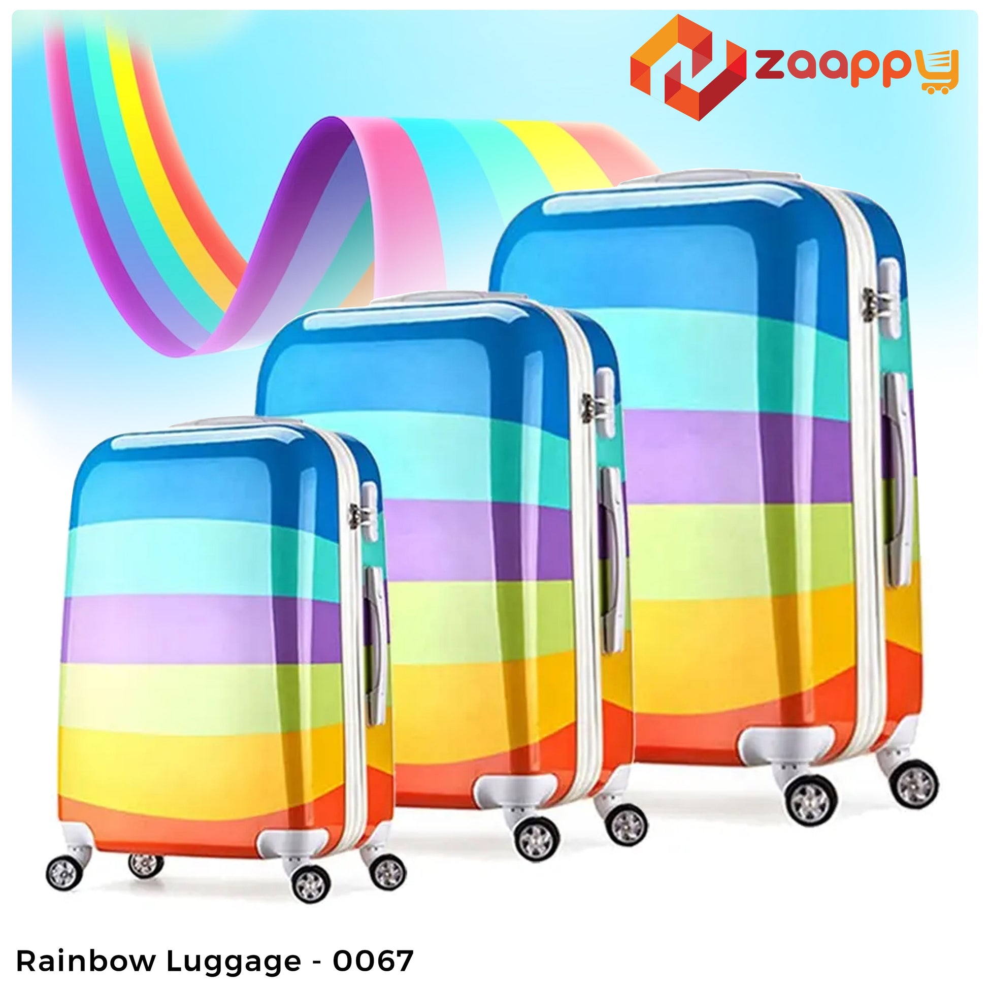 3 Pcs Set  20" 24" 28 Inches Rainbow Printed Lightweight ABS Luggage | Hard Case Trolley Bag zaappy.com