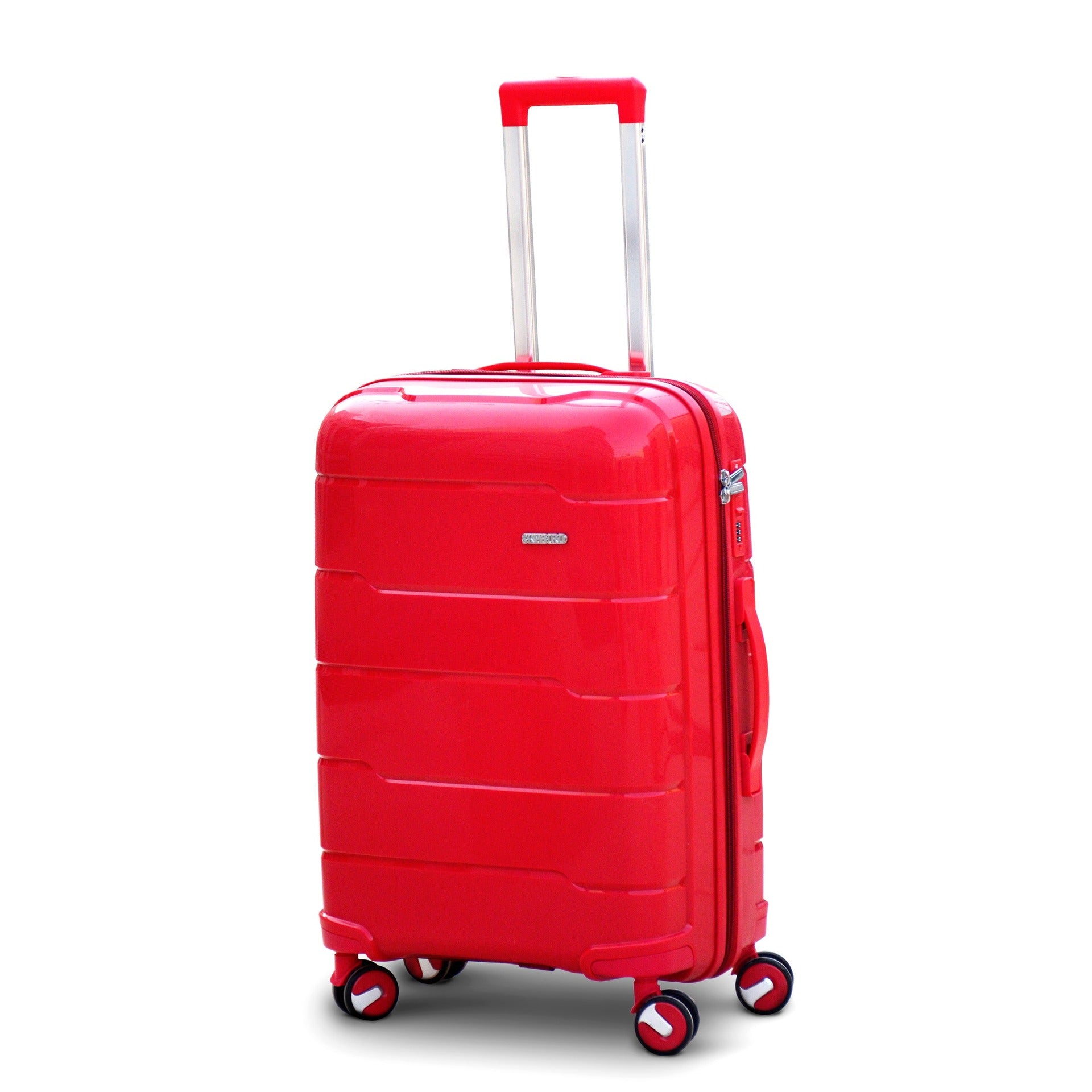 4 Piece Set 7" 20" 24" 28 Inches Red Ceramic Smooth PP Lightweight Luggage Bag with Double Spinner Wheels