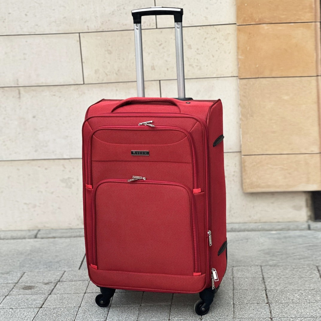 20" Red Colour LP 4 Wheel 0169 Luggage Lightweight Soft Material Carry On Trolley Bag