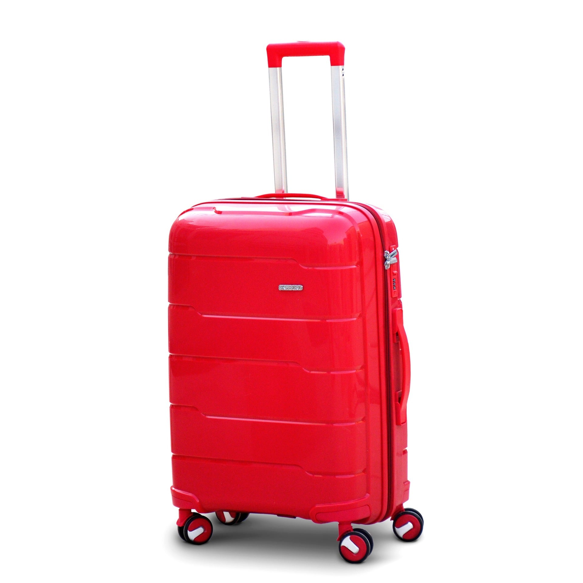20" Red Colour Non Expandable Ceramic smooth PP Luggage Lightweight Hard Case Carry On Trolley Bag with Double Spinner Wheel