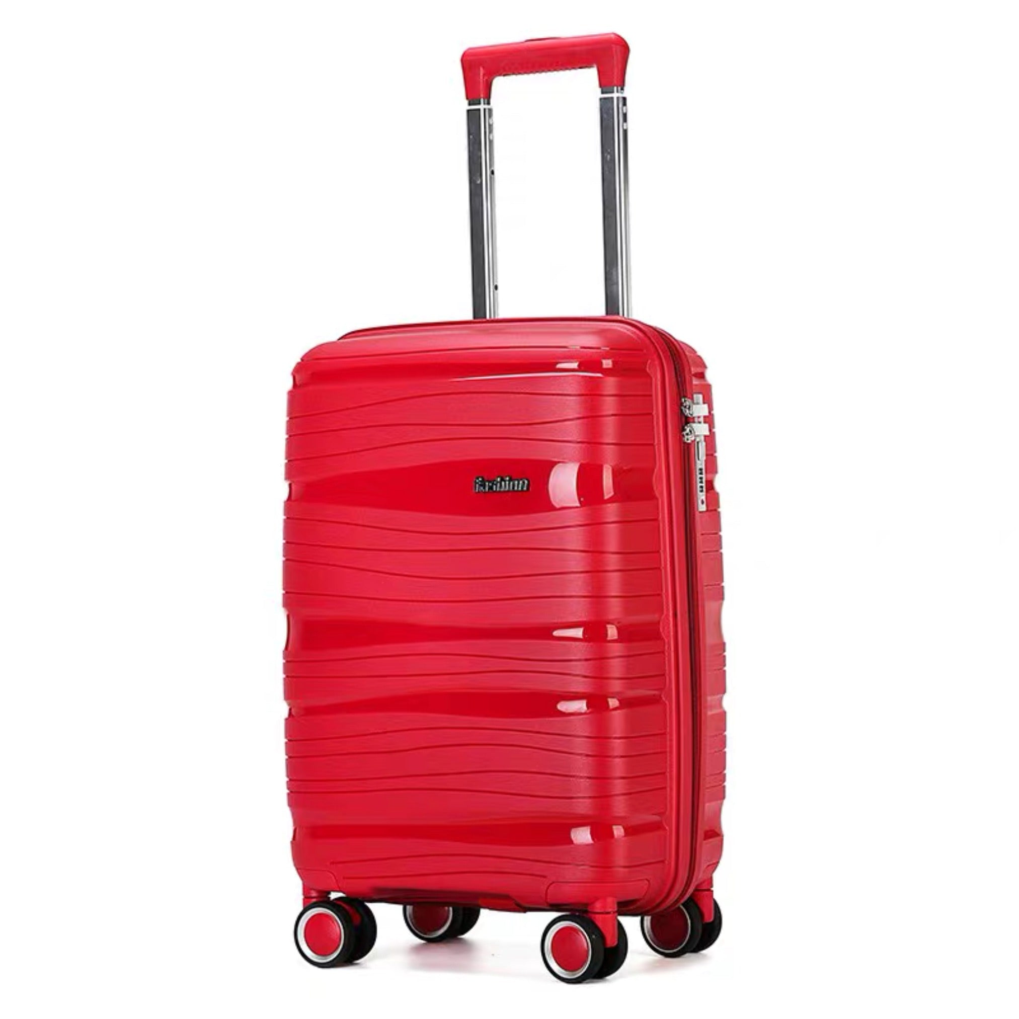20" Red Colour Royal PP Lightweight Carry On Luggage Bag with Double Spinner Wheel