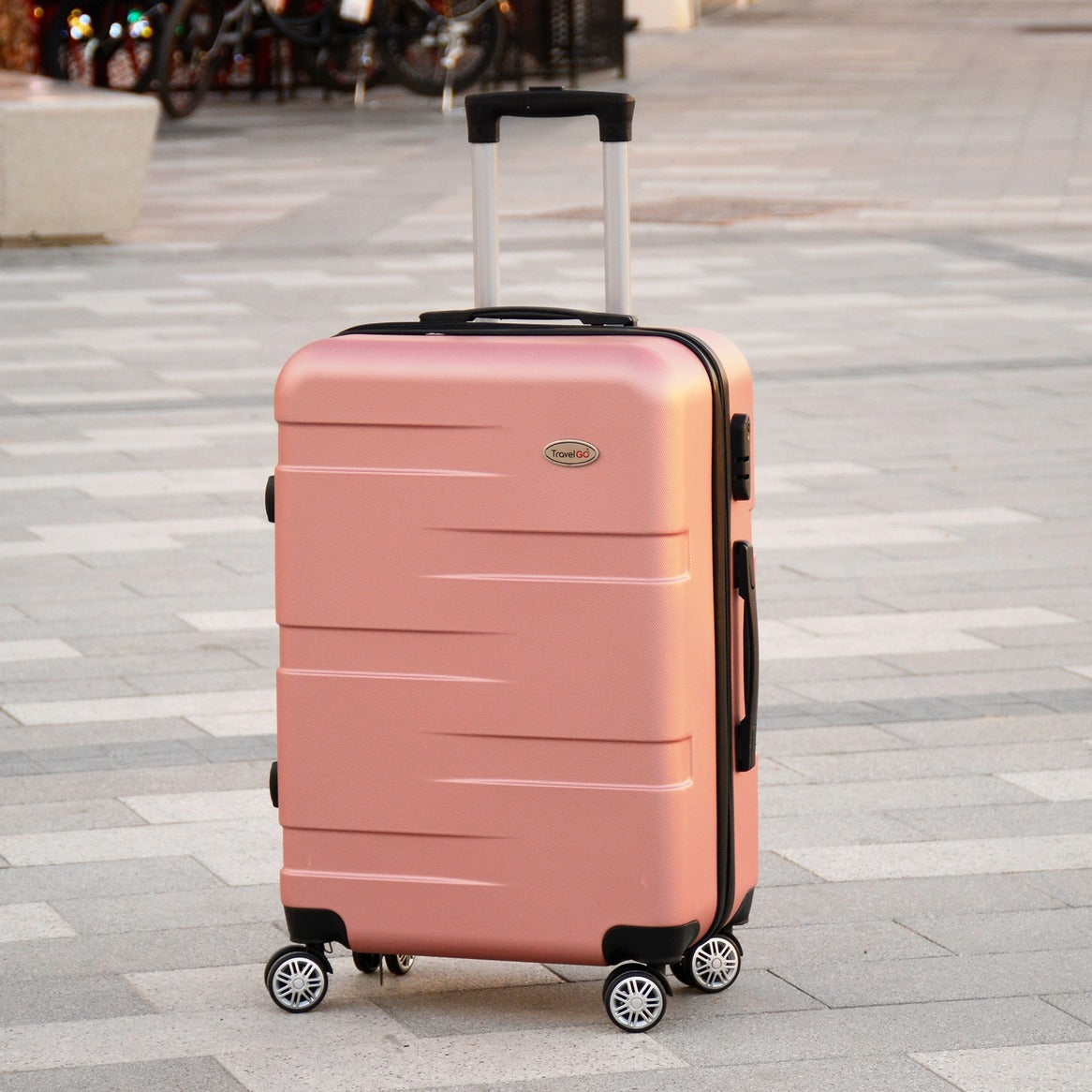 20" Rose Gold Colour JIAN ABS 559 Luggage Lightweight Hard Case Carry On Trolley Bag with Spinner Wheel
