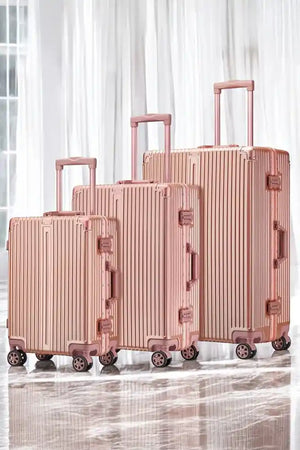 Rose Gold Aluminum-Framed Luggage | Durable, Secure, and Stylish Hard Shell Suitcase with TSA Lock | 3 Pcs Set 20, 24 and 28 Inches