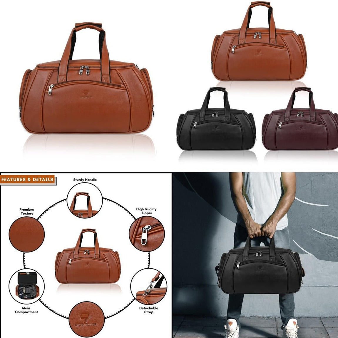 Stylish Leather ST Men Duffle Bag | Multifunctional Carry on Travel Bag