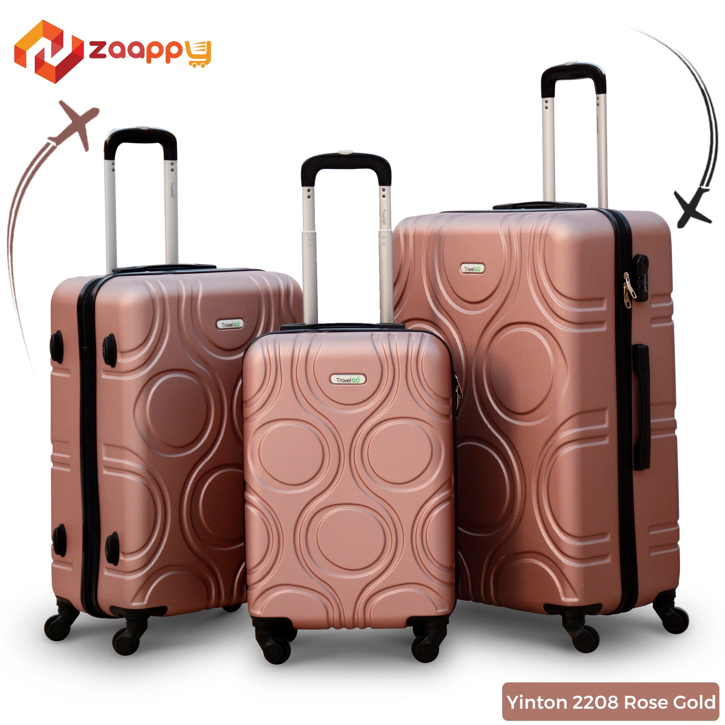 Lightweight ABS Luggage | Hard Case Trolley Bag | 3 Pcs Set 20” 24” 28 Inches | Yinton 2208 Rose Gold