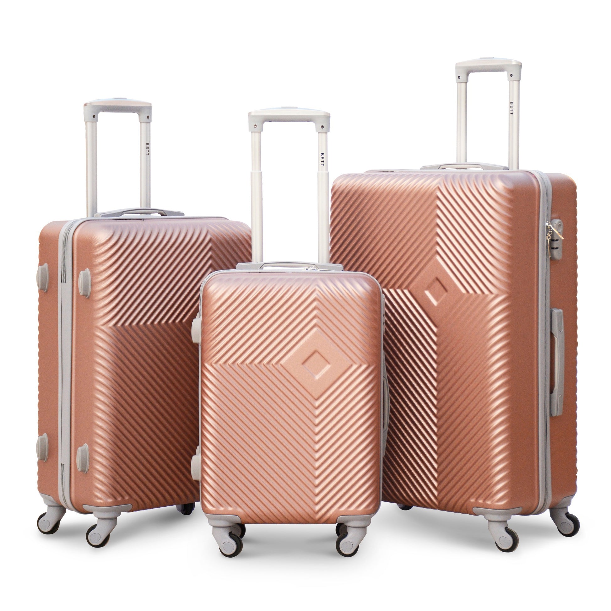 3 Pcs Full Set SI ABS Rose Gold Colour Lightweight Hard Case Luggage 20" 24" 28 Inch zaappy uAe