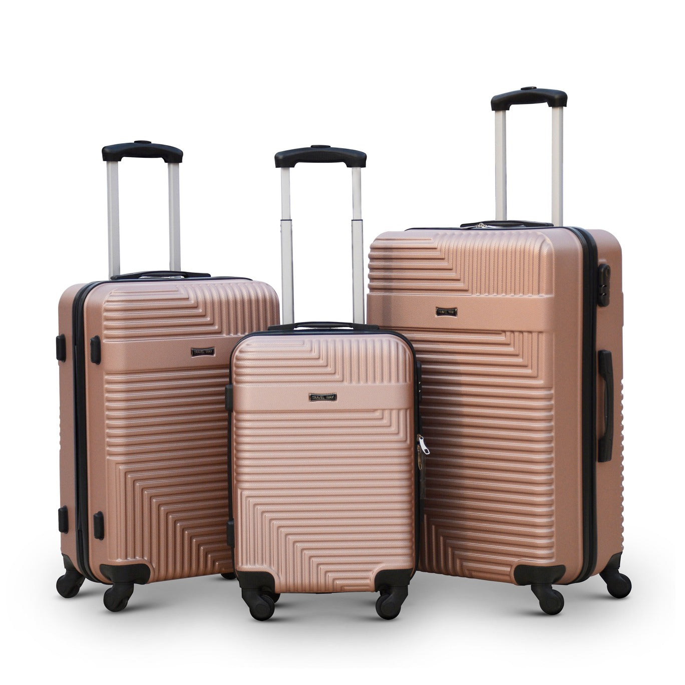 3 Piece Set 20" 24" 28 Inches Rose Gold Colour Travel Way ABS Lightweight Luggage Bag