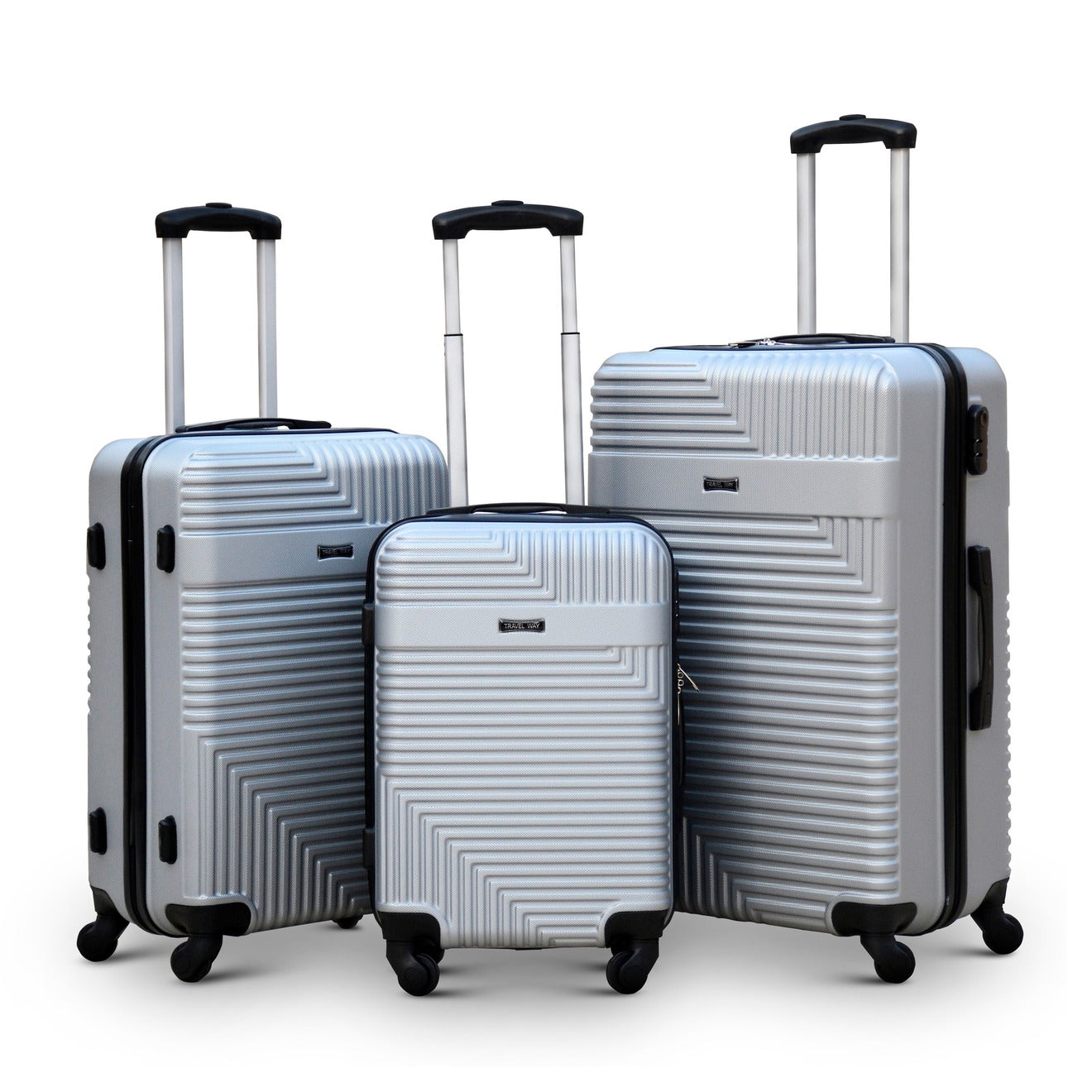 3 Piece Set 20" 24" 28 Inches Silver Colour Travel Way ABS Luggage lightweight Hard Case Trolley Bag Zaappy.com