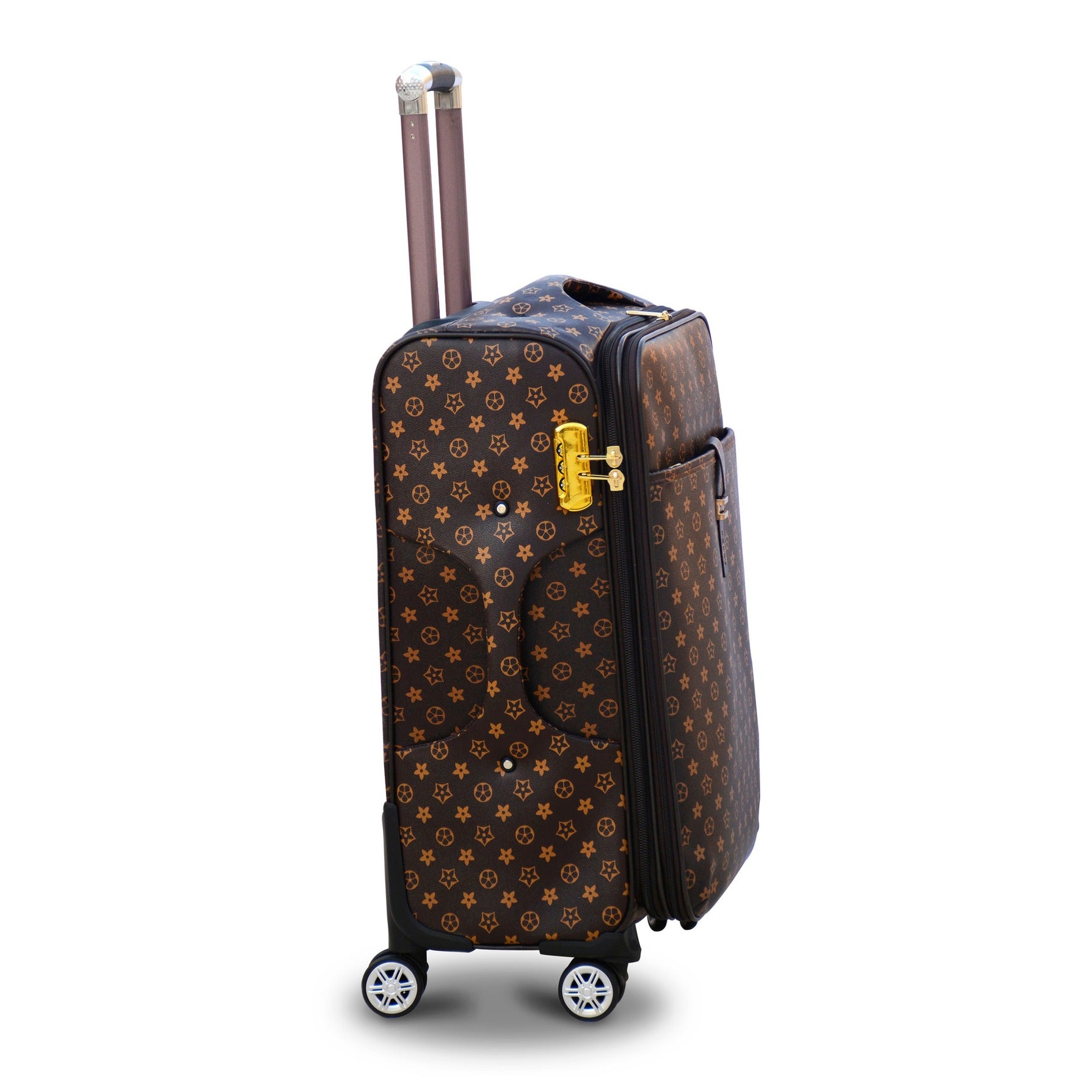 20" Brown Colour LVR PU Leather Luggage Lightweight Soft Material Carry On Trolley Bag with Spinner Wheel