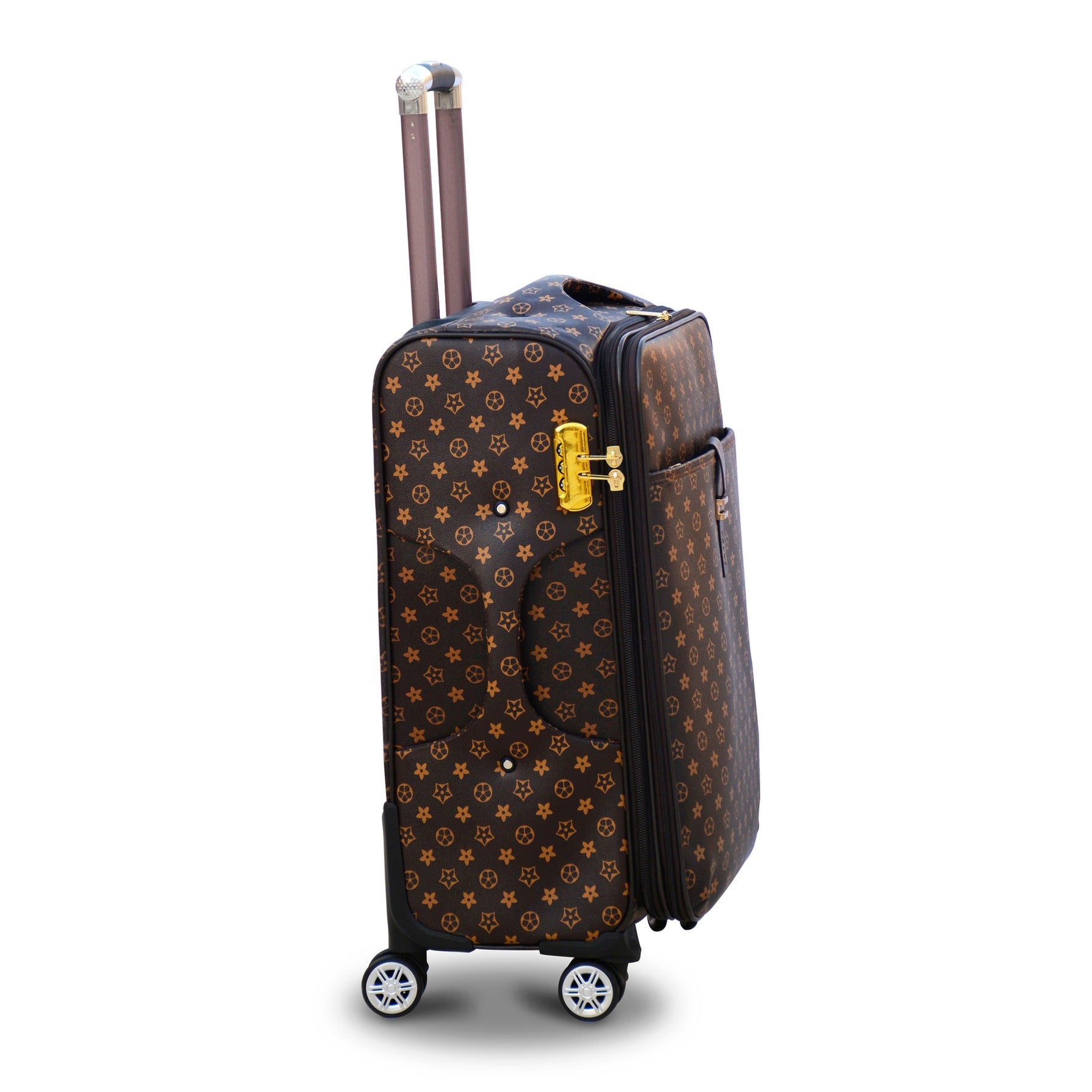 24" Brown Colour LVR PU Leather Luggage Lightweight Soft Material Trolley Bag Zaappy.com