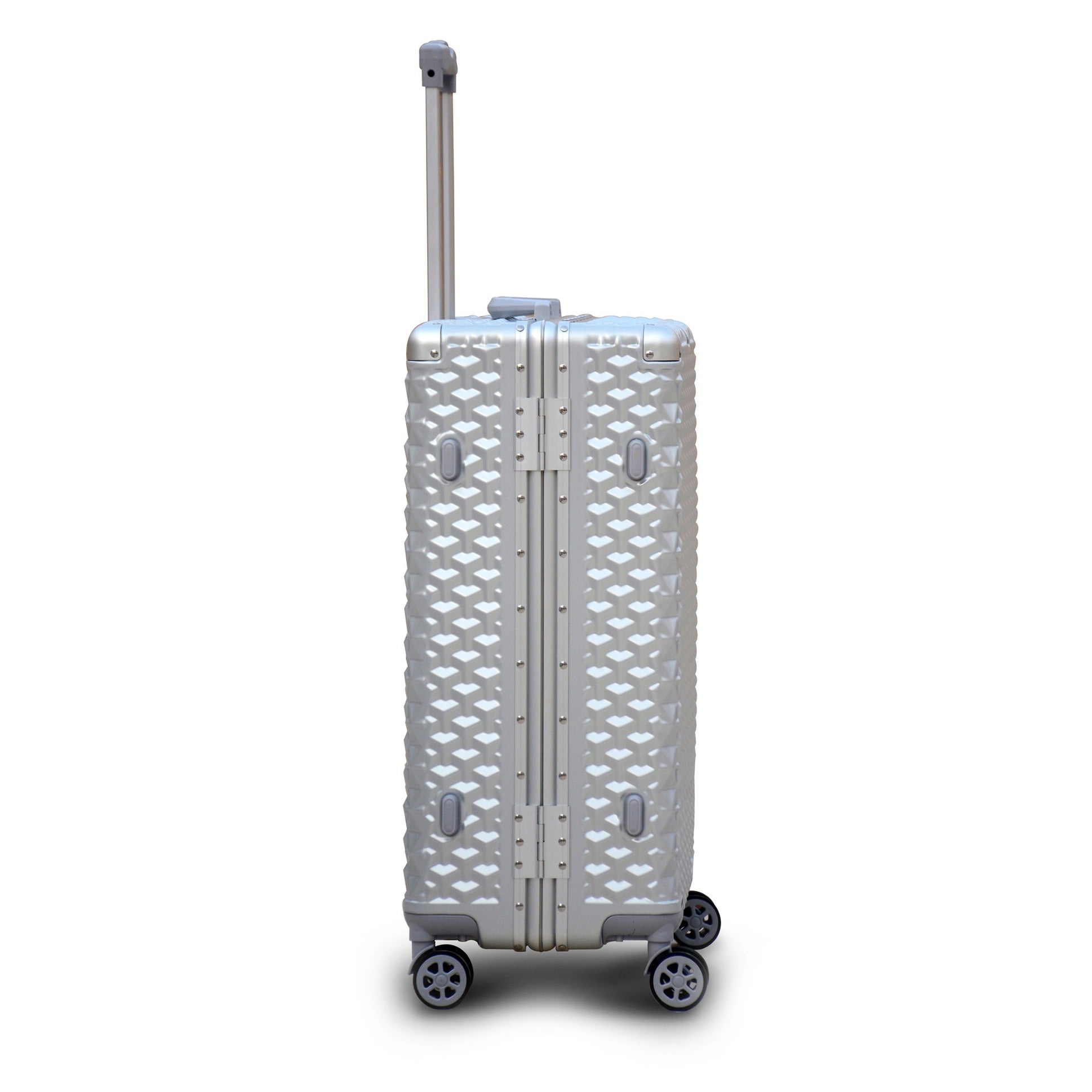 20" Silver Colour Aluminium Framed 3D Diamond ABS Hard Shell Without Zipper Carry On TSA Luggage Zaappy.com