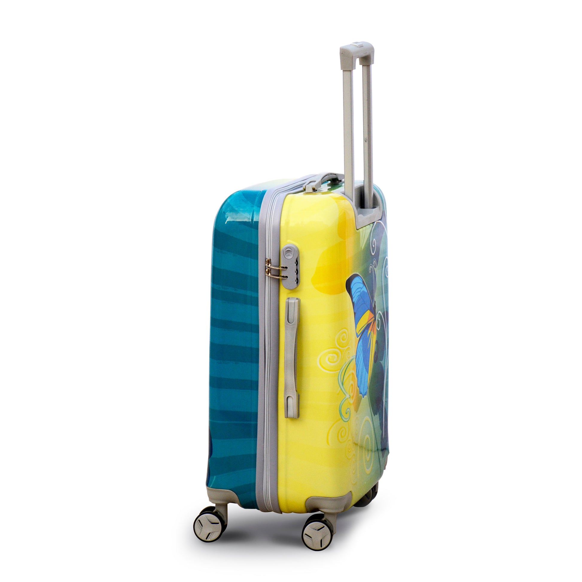 3 Pcs Set 20" 24" 28 Inches Green Colour Printed Butterfly Light Weight ABS Luggage | Hard Case Trolley Bag zaappy.com