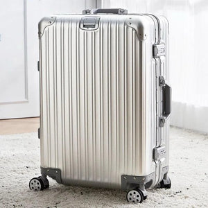 24 Inch Silver Aluminium Framed Hard Shell Without Zipper TSA Luggage Bag with Spinner Wheel