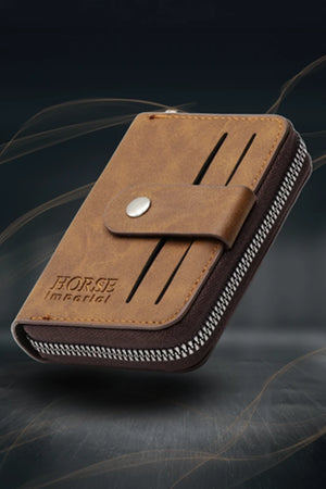 Small PU Leather Credit Card Holder Button Wallet | Multi Card Slot Zipper Coin Purse