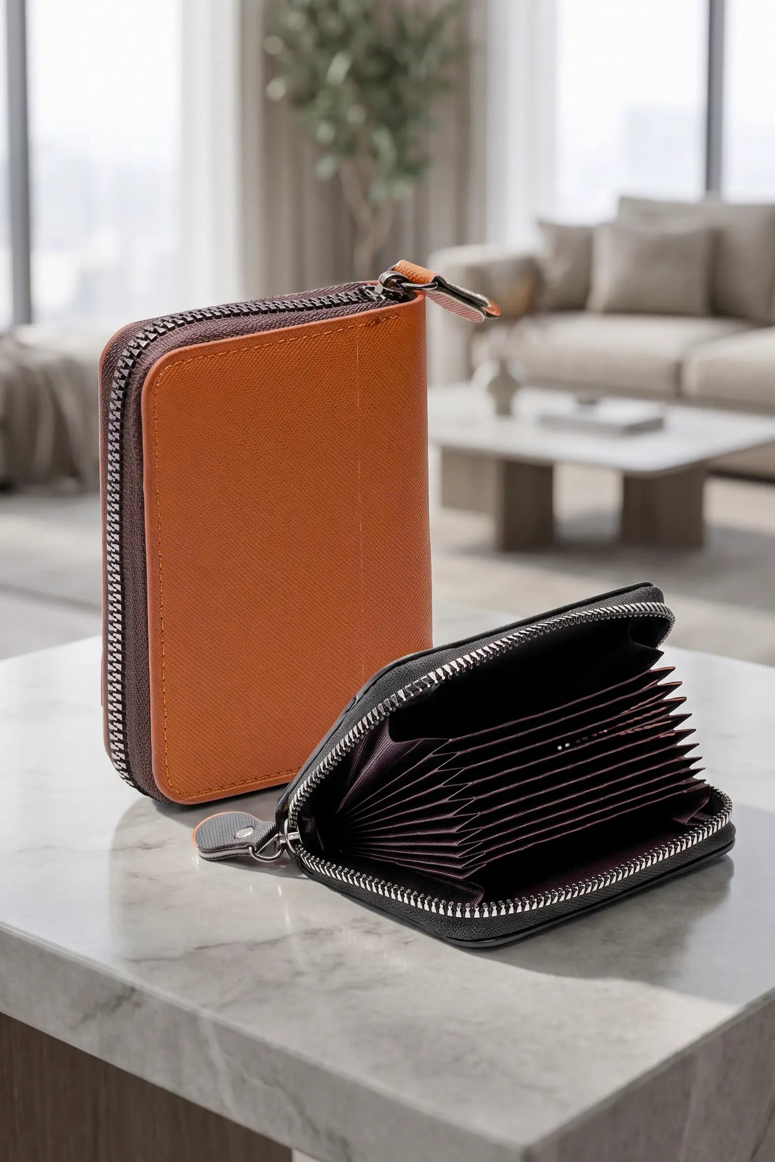 Small PU Leather Credit Card Holder Wallet | Multi Card Case Zipper Coin Purse