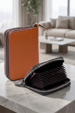Small PU Leather Credit Card Holder Wallet | Multi Card Case Zipper Coin Purse