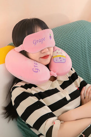 Soft Memory Form Neck Pillow and Sleeping Eye Mask For Travel Purpose | Cute Fruit Printed